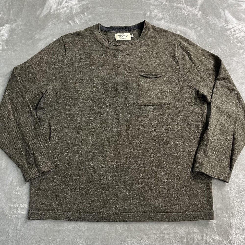 The Normal Brand Sweater Mens XL Brown Crew Neck Pocket Pullover Long Sleeve
